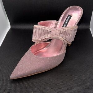 Nine West Pink Glitter Pointed Mule with Mesh Bow
